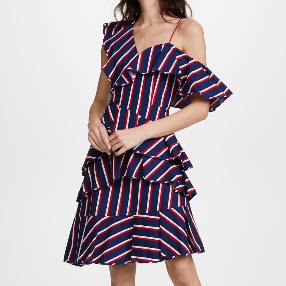 alice + olivia Laflora Asymmetrical Ruffle Dress